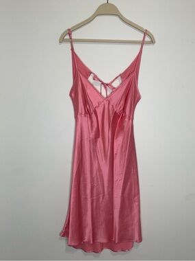 Vintage Pink Satin Chemise with Back Tie Detail M